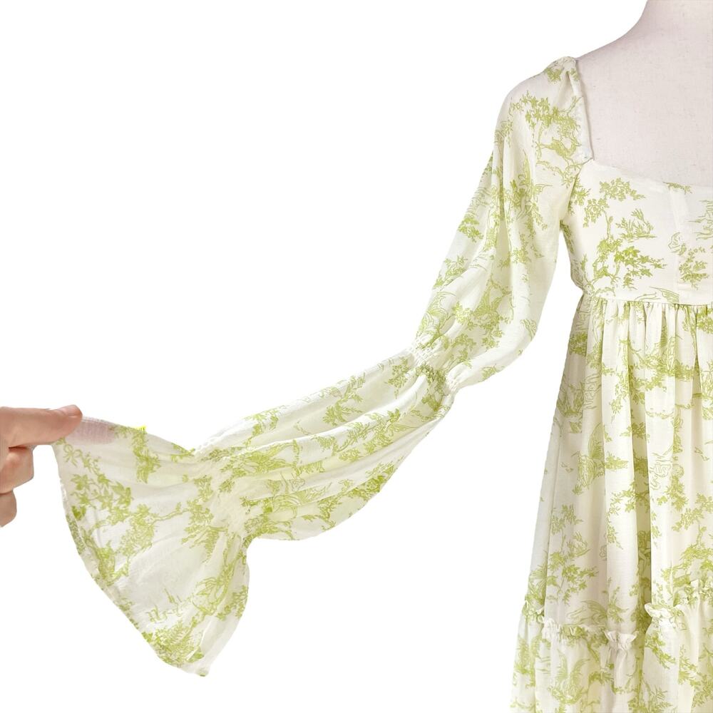 URBAN OUTFITTERS Lannette Green Toile Fairy Print Whimsy Elf Mini Dress Size XS - Picture 7 of 11